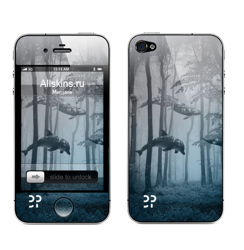 Наклейка на Телефон Apple iPhone 4S, 4 Дельфины,  купить в Москве – интернет-магазин Allskins, черепахи, футуризм, будущее, эвентумпремо