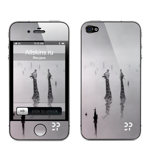 Наклейка на Телефон Apple iPhone 4S, 4 Жирафы,  купить в Москве – интернет-магазин Allskins, будущее, футуризм, эвентумпремо, река