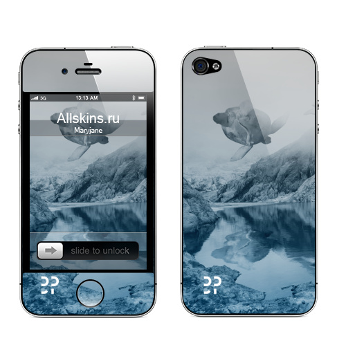 Наклейка на Телефон Apple iPhone 4S, 4 Летающие черепахи,  купить в Москве – интернет-магазин Allskins, земля, река, будущее, футуризм, черепахи, горы, эвентумпремо