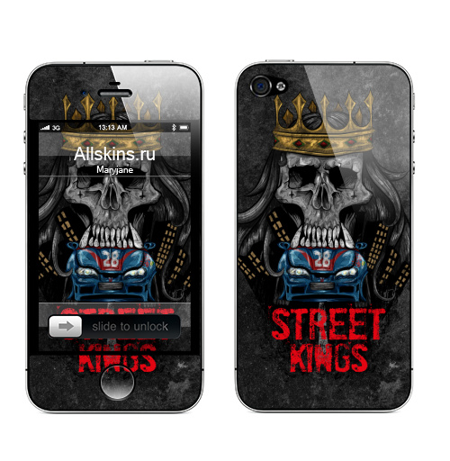 Наклейка на Телефон Apple iPhone 4S, 4 Король Улиц,  купить в Москве – интернет-магазин Allskins, король, ралли, дрифт, зомби, спорт, улица, Россия, череп, автомобиль