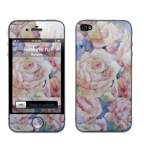 Наклейка на Телефон Apple iPhone 4S, 4 Розы. декор три,  купить в Москве – интернет-магазин Allskins, акварель, плакат, цветы, нежно, розовый, пастельные, тона, красота