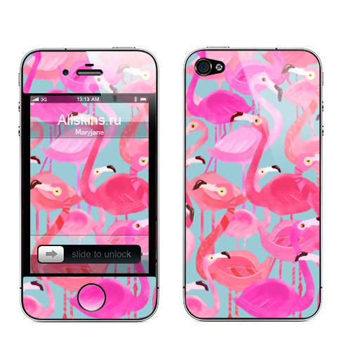 Наклейка на Телефон Apple iPhone 4S, 4 Фламинго Серый фон,  купить в Москве – интернет-магазин Allskins, мило, птицы, фламинго, розовый, фуксия, сердце, тропики, лето, текстура, фауна