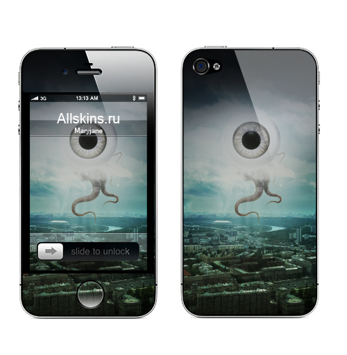 Наклейка на Телефон Apple iPhone 4S, 4 Глаз бури,  купить в Москве – интернет-магазин Allskins, город, Москва, стихия, осьминог, глаз, ураган, буря