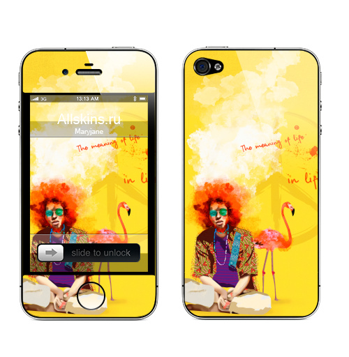 Наклейка на Телефон Apple iPhone 4S, 4 Парень Хиппи,  купить в Москве – интернет-магазин Allskins, хиппи, желтый, иллюстация, диджитал, гранж, бохо, парень, рыжая, музыка