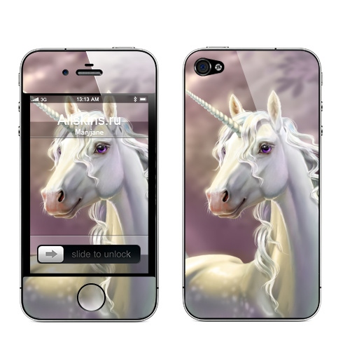 Наклейка на Телефон Apple iPhone 4S, 4 Единорог в лесу,  купить в Москве – интернет-магазин Allskins, единорог, лошадь, рог, рогатый, клякса, грива, лес, фонарь