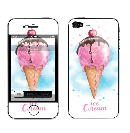 Наклейка на Телефон Apple iPhone 4S, 4 Фруктовое мороженко,  купить в Москве – интернет-магазин Allskins, мороженое, розовый, мило, вкусняшки, вкусный, вкуснятина, лето, летний, шоколадный