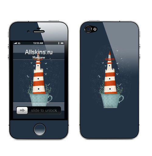 Наклейка на Телефон Apple iPhone 4S, 4 Маяк Колумбия Блу,  купить в Москве – интернет-магазин Allskins, маяк, морская, чай и кофе, чайка