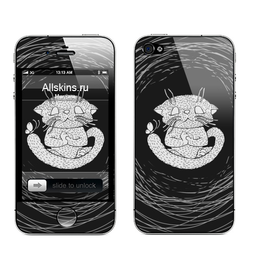 Наклейка на Телефон Apple iPhone 4S, 4 Не кипешуй,  купить в Москве – интернет-магазин Allskins, Лотос, йога, кошка