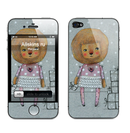 Наклейка на Телефон Apple iPhone 4S, 4 Лева,  купить в Москве – интернет-магазин Allskins, лев, снег, подарки, серый, животные, зверушки