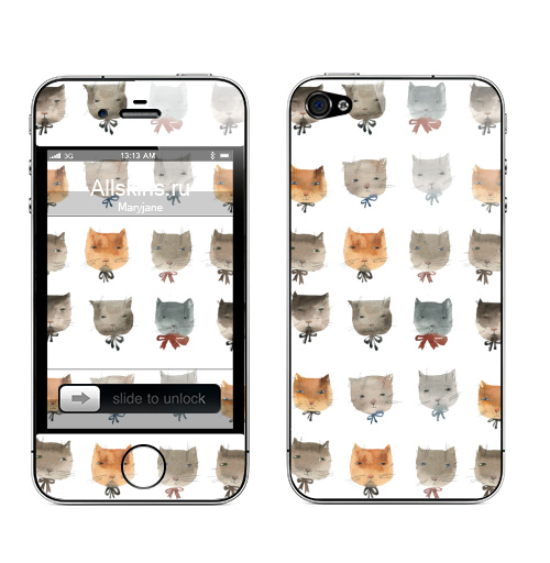 Наклейка на Телефон Apple iPhone 4S, 4 Котитки девять,  купить в Москве – интернет-магазин Allskins, милые животные, кошка, зверушки, животные, серый, подарки, снег, лев