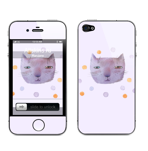 Наклейка на Телефон Apple iPhone 4S, 4 Котик и шары,  купить в Москве – интернет-магазин Allskins, кошка, животные, подарки, снег, лев