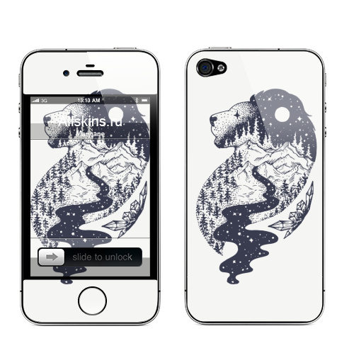 Наклейка на Телефон Apple iPhone 4S, 4 Таинственный лев,  купить в Москве – интернет-магазин Allskins, лев, зодиак, лес, татту, ночь, луна, звезда, горы, река