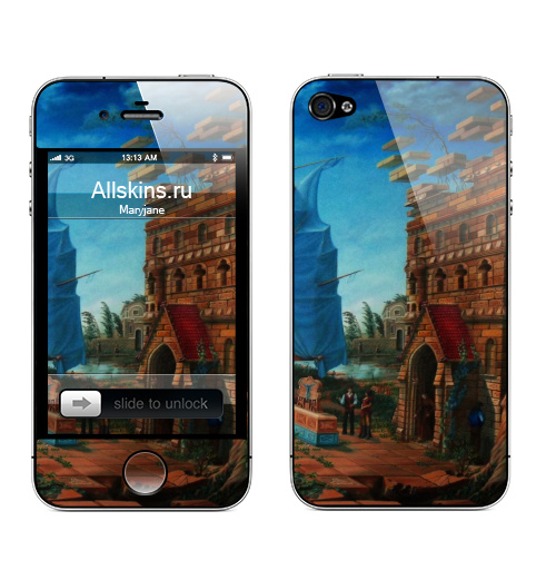 Наклейка на Телефон Apple iPhone 4S, 4 Переезд,  купить в Москве – интернет-магазин Allskins, Архитектура, рыбалка, Тиски, речка, Батинок