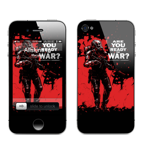 Наклейка на Телефон Apple iPhone 4S, 4 Солдат смерти ,  купить в Москве – интернет-магазин Allskins, военные, солдаты, оружие, красный, черный, смерть, череп