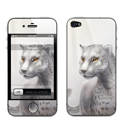 Наклейка на Телефон Apple iPhone 4S, 4 Серый леопард,  купить в Москве – интернет-магазин Allskins, леопард, гепард, кошка, серый, клякса, глаз