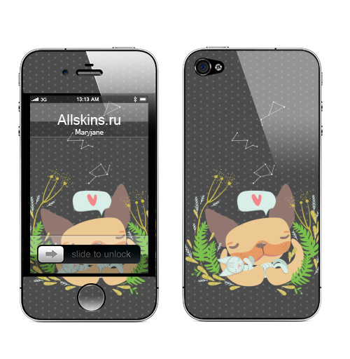 Наклейка на Телефон Apple iPhone 4S, 4 Ушастый малыш и тряпичный котик,  купить в Москве – интернет-магазин Allskins, собаки, игрушки, дружба, кошка