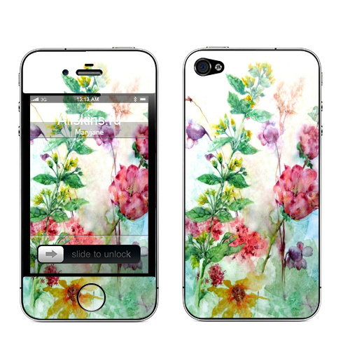 Наклейка на Телефон Apple iPhone 4S, 4 Лилии, Зверобой,  купить в Москве – интернет-магазин Allskins, цветокакварель, розовый, цветы, акварель, природа, рисунки, оригинально, нежно, желтый