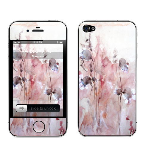 Наклейка на Телефон Apple iPhone 4S, 4 Осенние цветы,  купить в Москве – интернет-магазин Allskins, цветокакварель, розовый, цветы, акварель, природа, рисунки, оригинально, нежно