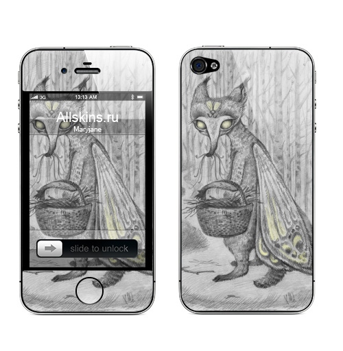 Наклейка на Телефон Apple iPhone 4S, 4 Лиса демон,  купить в Москве – интернет-магазин Allskins, животные, иллюстация, демоны, волшебные, моль, мотылек, фэнтези, лес, лиса