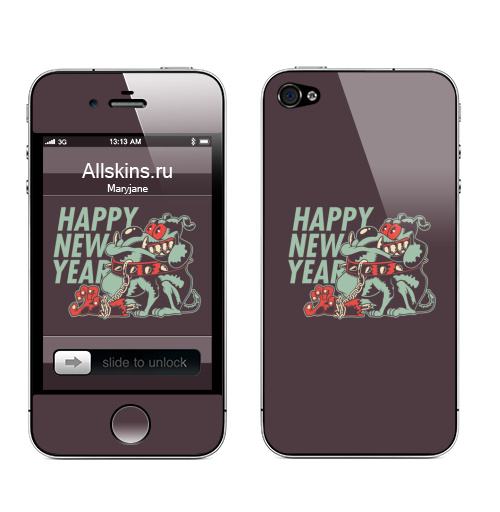 Наклейка на Телефон Apple iPhone 4S, 4 Внимание, Год Собаки,  купить в Москве – интернет-магазин Allskins, собаки, хэллоуин, цепь, руки, новый год