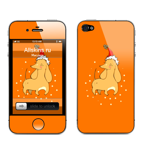 Наклейка на Телефон Apple iPhone 4S, 4 Жёлтая такса,  купить в Москве – интернет-магазин Allskins, животные, собаки, спорт, на_счастье, новый год, мимими, зима, года, символ