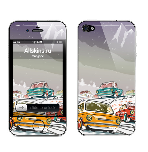 Наклейка на Телефон Apple iPhone 4S, 4 Ралли винтаж зимняя ночь,  купить в Москве – интернет-магазин Allskins, ралли, винтаж, автомобиль, тачка, гонки, автоспорт, спорт, горы, зима