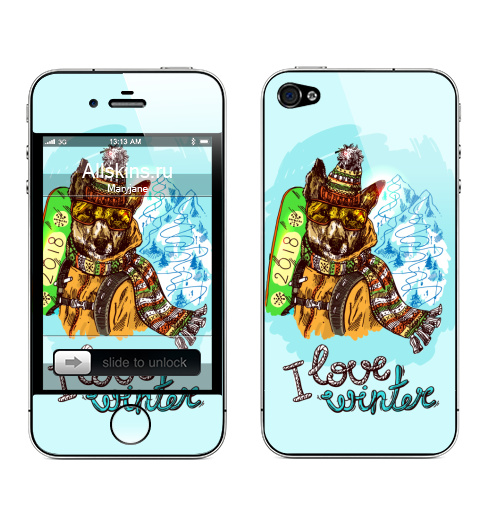 Наклейка на Телефон Apple iPhone 4S, 4 Пес-сноубордист,  купить в Москве – интернет-магазин Allskins, сноуборд, горные, лыжи, горы, зима, собаки, новый год