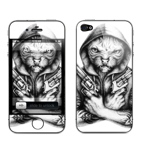 Наклейка на Телефон Apple iPhone 4S, 4 Грозный сфинкс,  купить в Москве – интернет-магазин Allskins, татуировки, сфинксы, Сфинкс, револьвер, оружие, киса, котята, котоенок, дерзкий