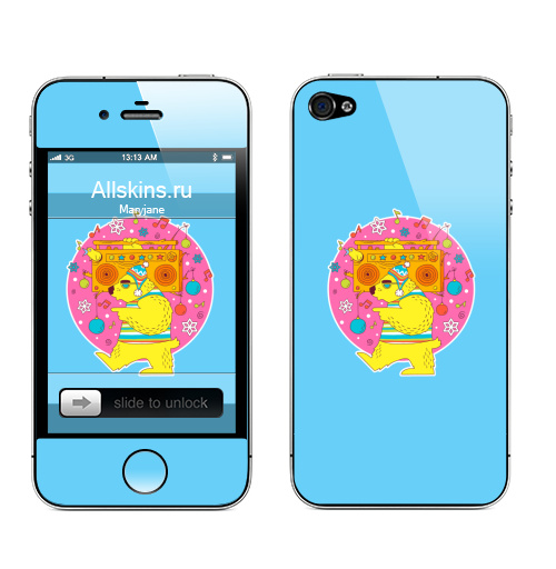 Наклейка на Телефон Apple iPhone 4S, 4 Ми-ми-Миша,  купить в Москве – интернет-магазин Allskins, желтый, музыка, снег, медведь