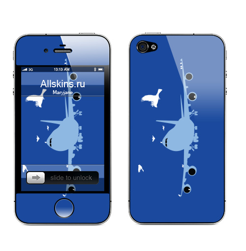 Наклейка на Телефон Apple iPhone 4S, 4 Only birds can fly the 1st class,  купить в Москве – интернет-магазин Allskins, класс, полёт, птицы, самолет, боинг, первый