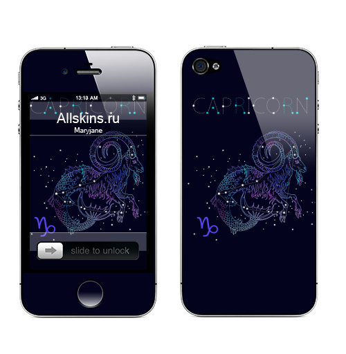 Наклейка на Телефон Apple iPhone 4S, 4 Созвездие козерога,  купить в Москве – интернет-магазин Allskins, небо, звезда, день_рождения, зодиак, татуировки, овцы, созвездие, космос, гороскоп