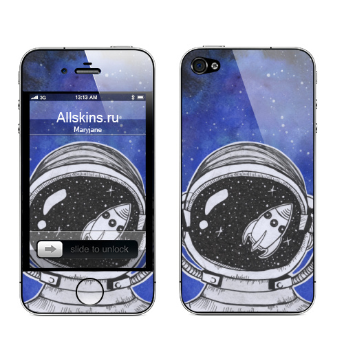 Наклейка на Телефон Apple iPhone 4S, 4 Акварельный астронавт,  купить в Москве – интернет-магазин Allskins, космос, космонавтика, акварель, скетч, вдохновение, небо, мило