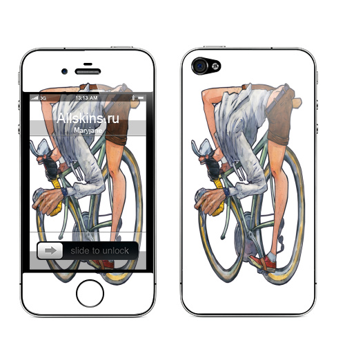 Наклейка на Телефон Apple iPhone 4S, 4 Бешеный велосипедист,  купить в Москве – интернет-магазин Allskins, шоссер, велосипед, борода, мужские, гонка, байк, счастье, веселый
