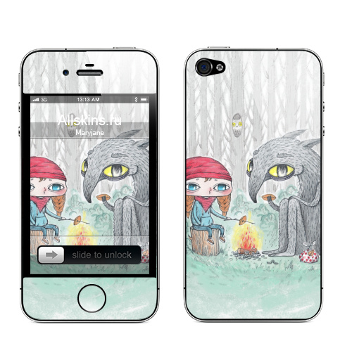Наклейка на Телефон Apple iPhone 4S, 4 Красная шапочка и волк,  купить в Москве – интернет-магазин Allskins, красная, шапочка, сказки, волк, серый, лес, огонь, природа, пирог