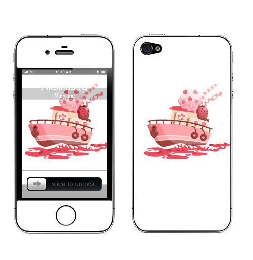 Наклейка на Телефон Apple iPhone 4S, 4 Кисельные берега,  купить в Москве – интернет-магазин Allskins, мороженое, любовь, графика, клубничный, розовый, ванильный, 14 февраля