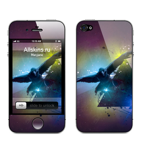 Наклейка на Телефон Apple iPhone 4S, 4 Полет ворона,  купить в Москве – интернет-магазин Allskins, птицы, абстракция, паттерн, графика, солнце, брызги, фигуры, звезда