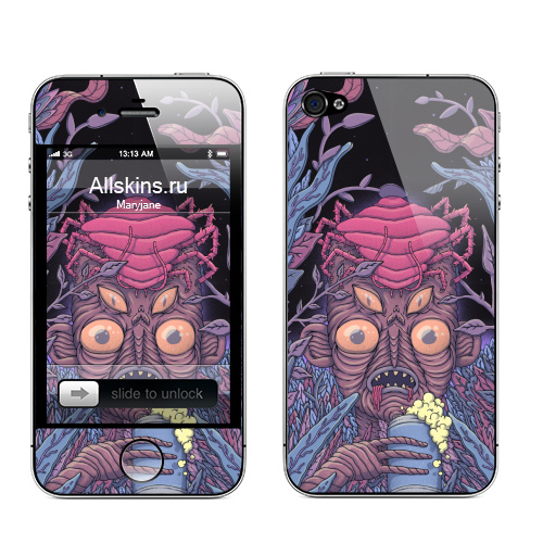 Наклейка на Телефон Apple iPhone 4S, 4 Глядящий,  купить в Москве – интернет-магазин Allskins, хэллоуин, страшно, растительность, ретро