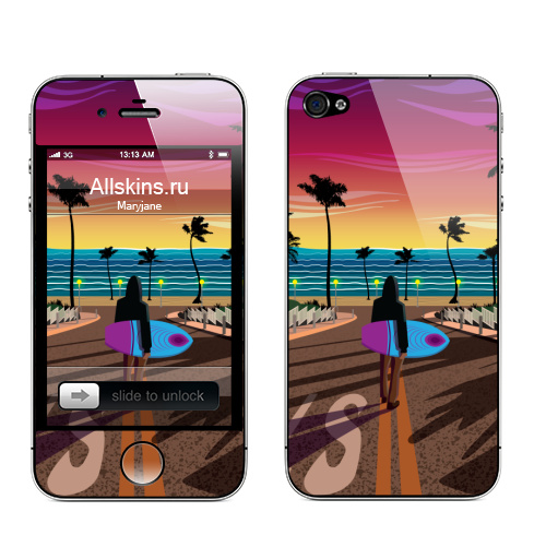 Наклейка на Телефон Apple iPhone 4S, 4 Мечты о Калифорнии,  купить в Москве – интернет-магазин Allskins, Калифорния, мечта, океаны, пальма, солнце, вода