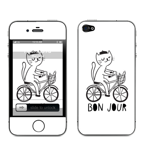 Наклейка на Телефон Apple iPhone 4S, 4 Бонжур-тужур,  купить в Москве – интернет-магазин Allskins, франция, Париж, велосипед, кошка