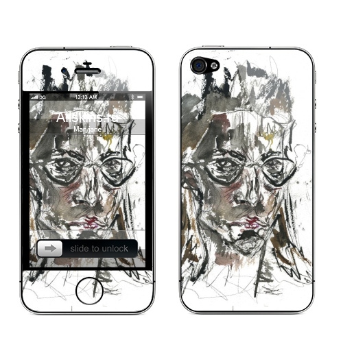 Наклейка на Телефон Apple iPhone 4S, 4 РИСК БЫТЬ РАЗМЫТЫМ,  купить в Москве – интернет-магазин Allskins, геометрия, лицо, черныйшлем, черно-белое, эскиз, анатомия, глаз, крип, странно