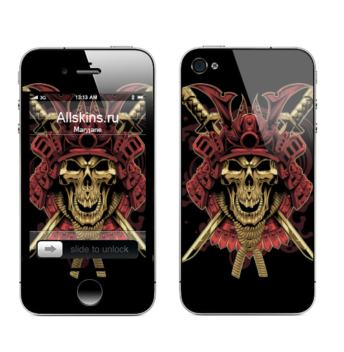 Наклейка на Телефон Apple iPhone 4S, 4 Бессмертный самурай,  купить в Москве – интернет-магазин Allskins, самурай, череп, КАТАНА, Япония, восток