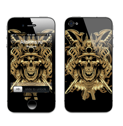Наклейка на Телефон Apple iPhone 4S, 4 Ярость самурая,  купить в Москве – интернет-магазин Allskins, восток, Япония, КАТАНА, череп, самурай