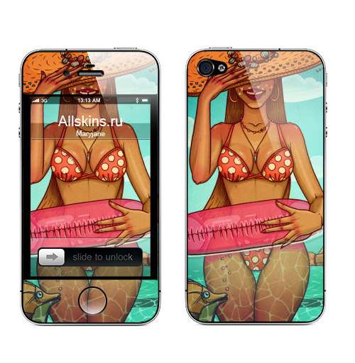 Наклейка на Телефон Apple iPhone 4S, 4 Летоморе,  купить в Москве – интернет-магазин Allskins, лето, морская, счастье, красота, солнце, радость, девушка