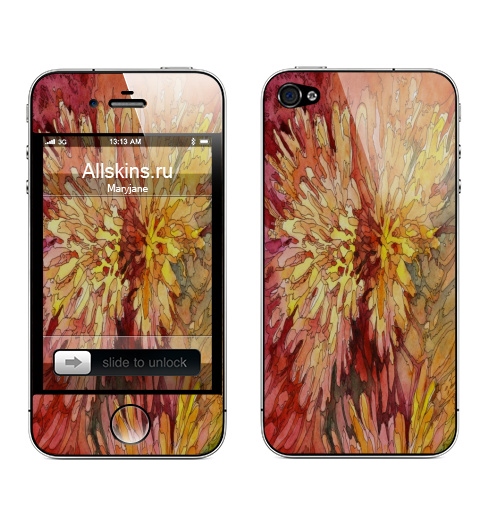 Наклейка на Телефон Apple iPhone 4S, 4 Инволюция,  купить в Москве – интернет-магазин Allskins, цветы, распад, Смысл, процесс, упрощение, оранжевые