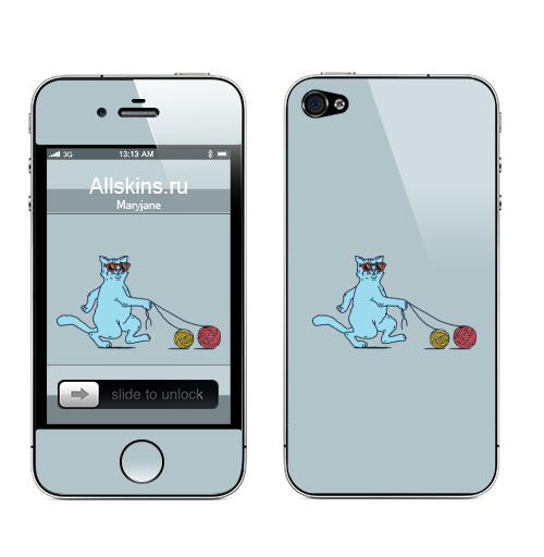 Наклейка на Телефон Apple iPhone 4S, 4 Кот на прогулке,  купить в Москве – интернет-магазин Allskins, кошка, собаки, клубок