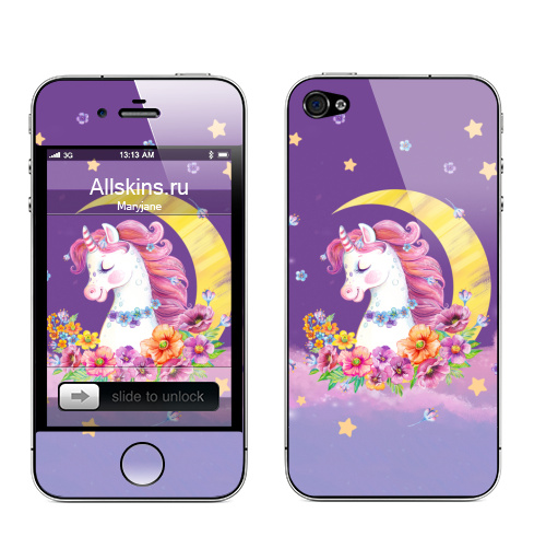Наклейка на Телефон Apple iPhone 4S, 4 Единорог с цветами,  купить в Москве – интернет-магазин Allskins, единорог, мило, мимими, акварель, розовый, девушка, детские