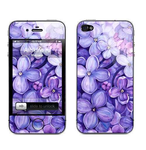 Наклейка на Телефон Apple iPhone 4S, 4 Акварельная Сирень,  купить в Москве – интернет-магазин Allskins, сиреневый, сирень, сиренево, сиреневая, цветы, lilac, фиолетовый, цветущая