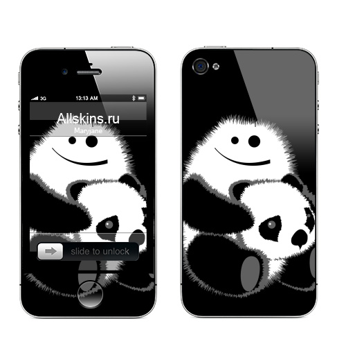 Наклейка на Телефон Apple iPhone 4S, 4 Привет!,  купить в Москве – интернет-магазин Allskins, панда, безбашенная, белый, черный, 300 Лучших работ