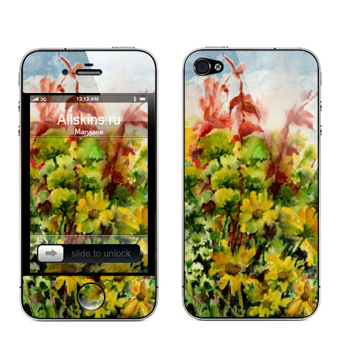Наклейка на Телефон Apple iPhone 4S, 4 Цветы и солнце,  купить в Москве – интернет-магазин Allskins, позитив, любовь, желтые, цветы, лето