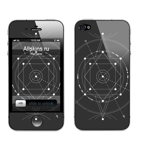 Наклейка на Телефон Apple iPhone 4S, 4 Тайный код мироздания,  купить в Москве – интернет-магазин Allskins, черно-белое, духовность, секрет, дух, геометрия, сакральное, fashionillustration
